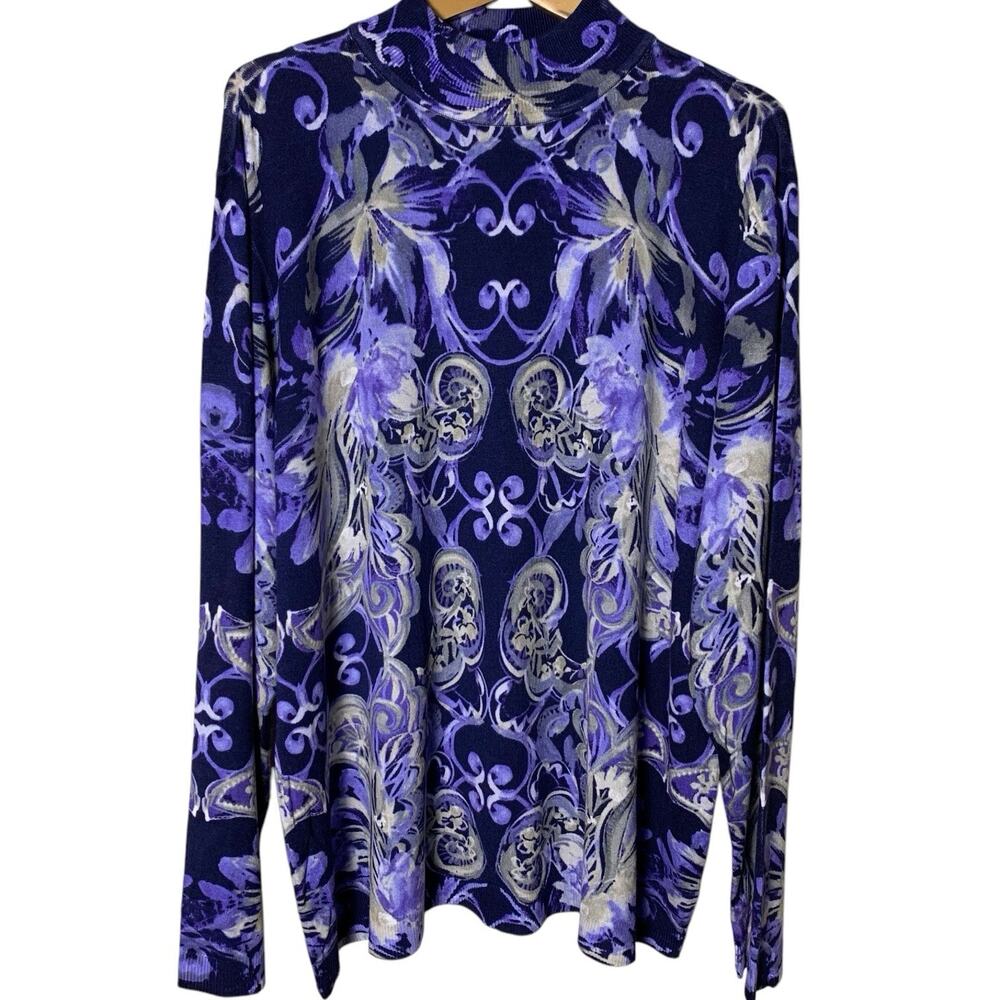 Chico's Sweater NWT Size 4 (2X) Scroll Reach Pullover Turtleneck Mountain Iris